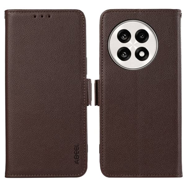 ABEEL OnePlus 13R 5G Plånboksfodral Litchi Textur Konstläder RFID-Skydd Brun