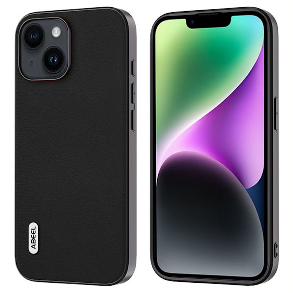 ABEEL Mobilskal till iPhone 14 Plus Scratch Resistant Texturerad PU Läder Svart
