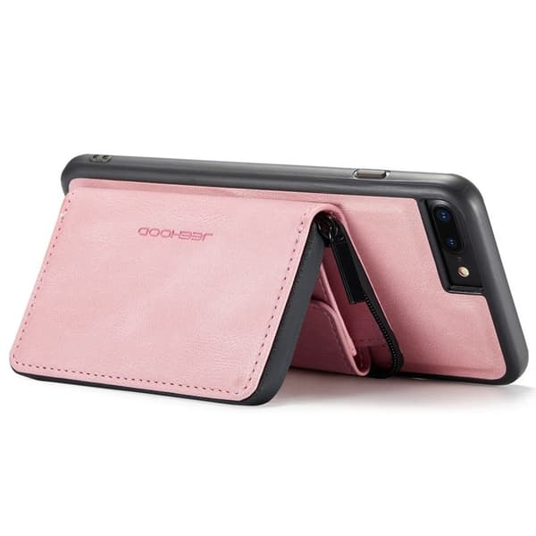 JEEHOOD Mobilskal till iPhone 7 Plus/8 Plus 2-i-1 Stöttålig Konstläder Rosa