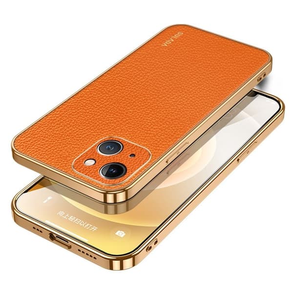 SULADA Mobilskal till iPhone 15 Litchi Textur PU Läder + PC + TPU Orange