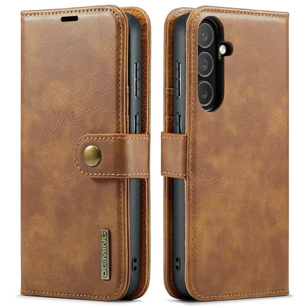 DG.MING Samsung Galaxy S25 FE Plånboksfodral Äkta läder - Brun