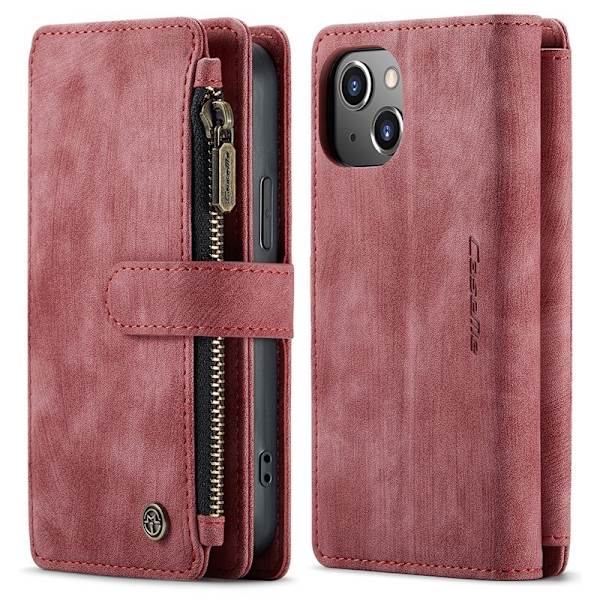 CASEME Konstläder Plånboksfodral för iPhone 13 mini med rem - Röd
