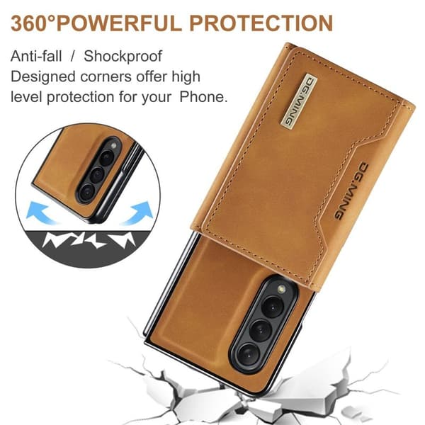 DG.MING Konstläder Plånboksfodral för Samsung Galaxy Z Fold3 5G - Brun