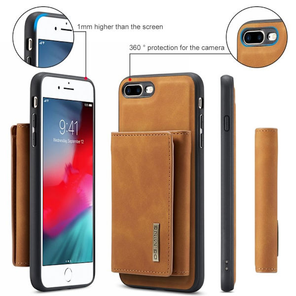 DG.MING M1 Kickstand Plånboksfodral Konstläder för iPhone 7/8 Plus - Brun