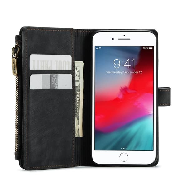 CASEME Konstläder Plånboksfodral för iPhone SE/8/7/6 med rem - Svart