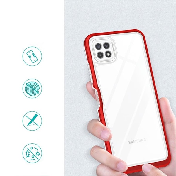 Galaxy A22 5G Skal Clear 3in1 - Röd
