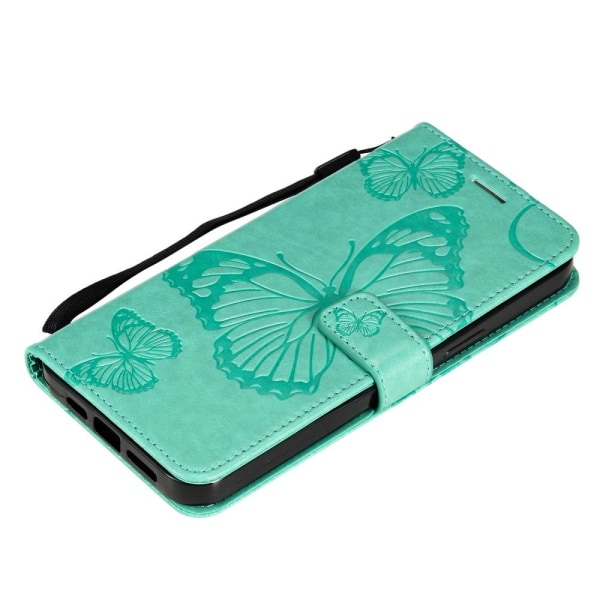 Butterflies Wallet Case iPhone 13 Pro - turkoosi