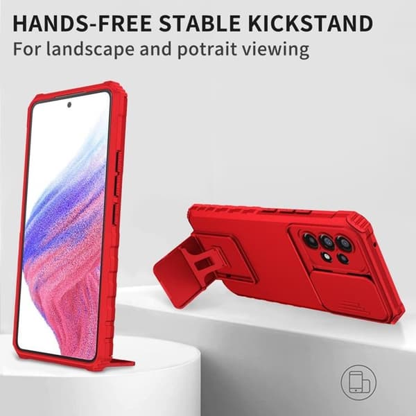 Galaxy A12 4G Skal Kickstand Kameraskydd Slide - Röd R