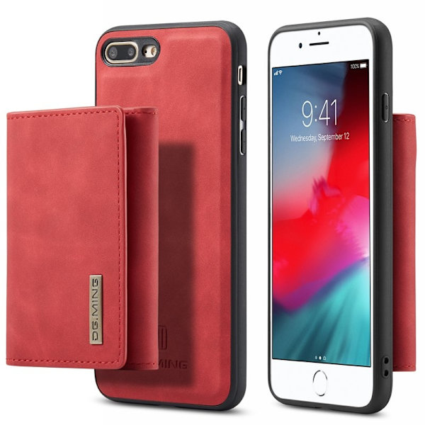 DG.MING M1 Kickstand Plånboksfodral Konstläder för iPhone 7/8 Plus - Röd