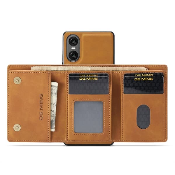 DG.MING Sony Xperia 10 VI Kickstand Konstläder Plånboksfodral - Brun