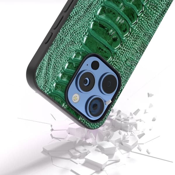 ABEEL Mobilskal till iPhone 16 Pro Krokodil Textur Äkta Läder Grön