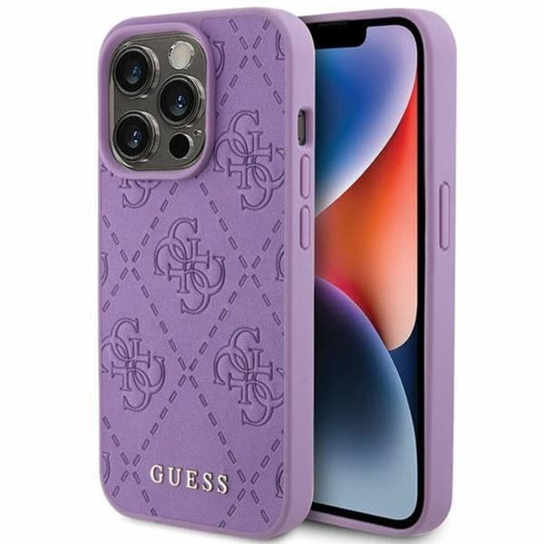 Guess Telefontaske til iPhone 15 Pro Max Læder Stemplet - Lilla Lila