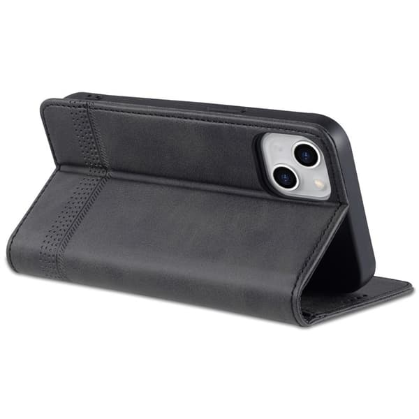 AZNS iPhone 15 Plus Plånboksfodral i Konstläder - Ställfunktion - Svart