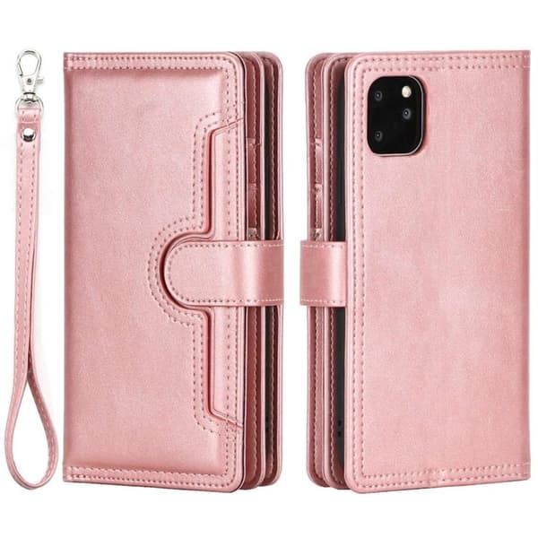 iPhone 14 Plus Plånboksfodral Äkta Läder Flip - Rosa Guld Roséguld