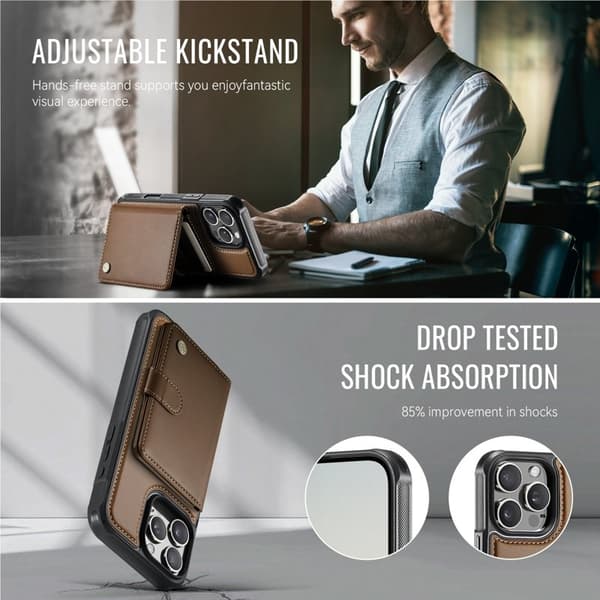JEEHOOD J09 Mobilskal till iPhone 16 Pro Max RFID Läder MagSafe - Brun