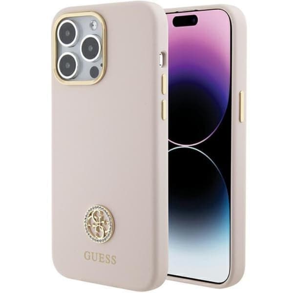 Guess Mobilskal till iPhone 15 Pro Max Silikon Logo Strass - Rosa Rosa