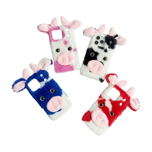 Mobilskal till iPhone 17 Pro Max Fluffy Cute Cow Plush TPU - Blå Blå
