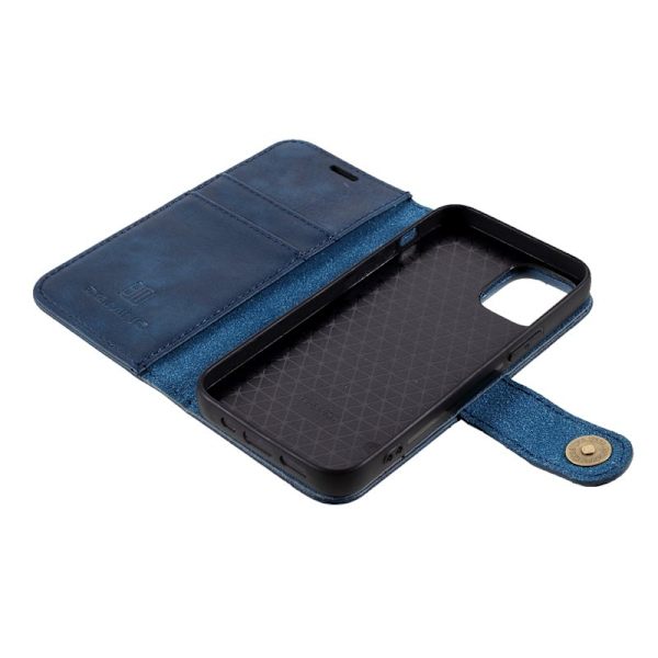 DG.MING iPhone 12 mini Plånboksfodral 2 i 1 Äkta läder Stöttålig Blå