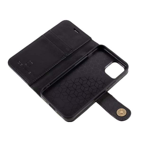 DG.MING iPhone 12 mini Plånboksfodral 2 i 1 Äkta läder Stöttålig Svart