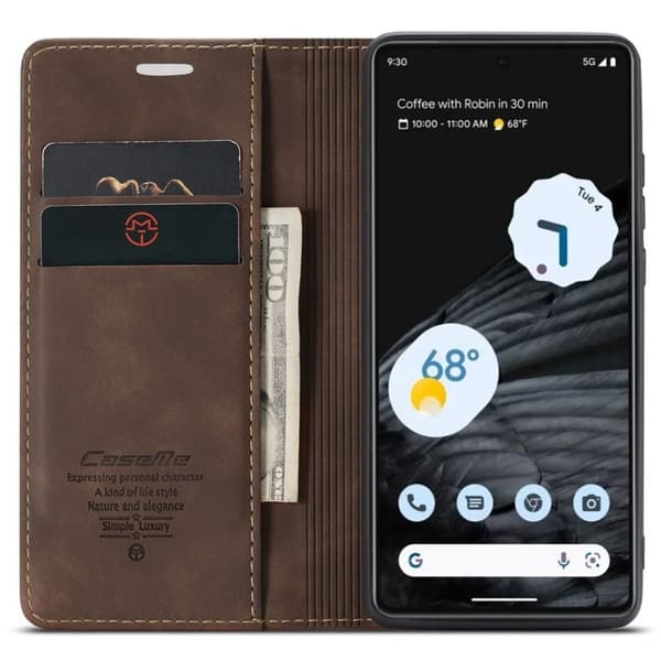 CASEME 013 Flip Konstläder Plånboksfodral för Google Pixel 7 5G - Brun