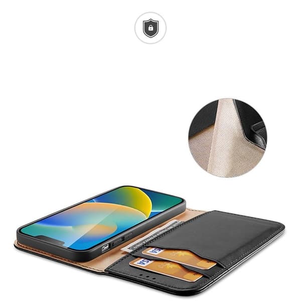 Dux Ducis iPhone 14 Plus Pungetui Ægte Læder Hivo Flip - S Black