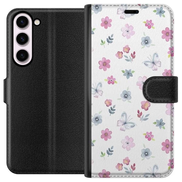 Pung Taske til Samsung Galaxy S23+ med blomster og sommerfugle