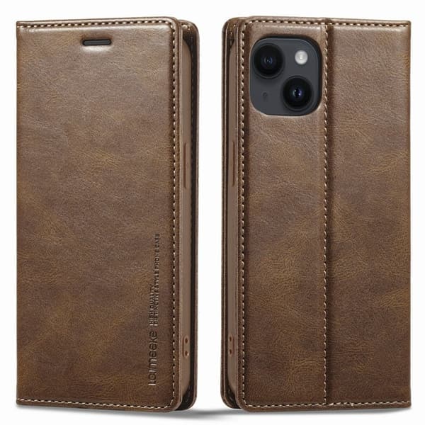LC.IMEEKE iPhone 15 Plånboksfodral i Konstläder - RFID-blockerande - Brun