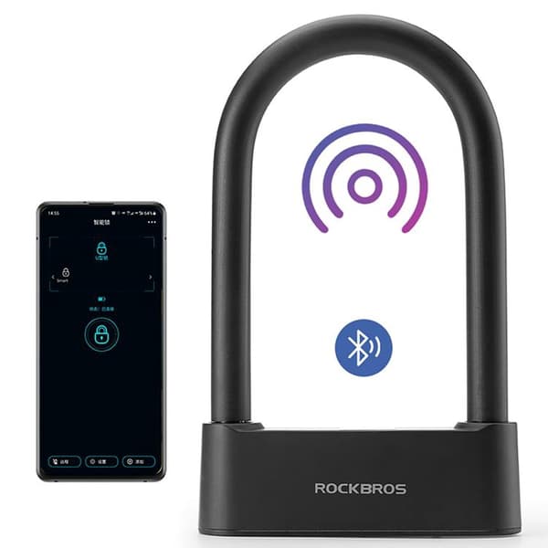 Rockbros SMART Cykellås med Fingeravtrycksläsare och Bluetooth Svart
