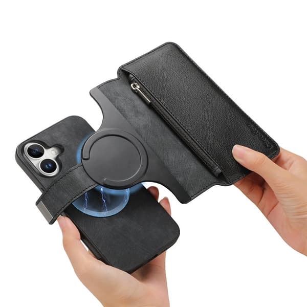 CASENEO MW-02 iPhone 16 Plus Plånboksfodral Konstläder - Svart