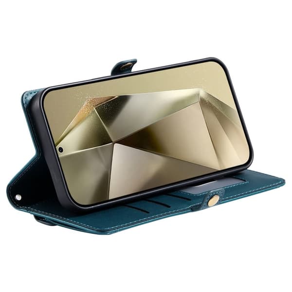 Samsung Galaxy S26 Plus Plånboksfodral Konstläder Med Handrem - Grön