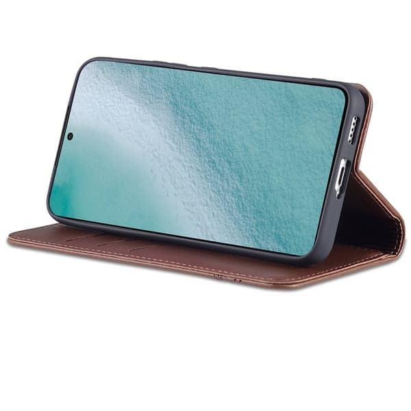 AZNS Samsung Galaxy S22 5G Plånboksfodral Konstläder - Brun