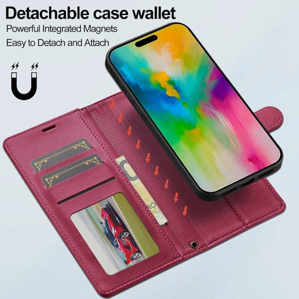 LC.IMEEKE L2 Series iPhone 16 Pro Max Plånboksfodral Konstläder - Röd