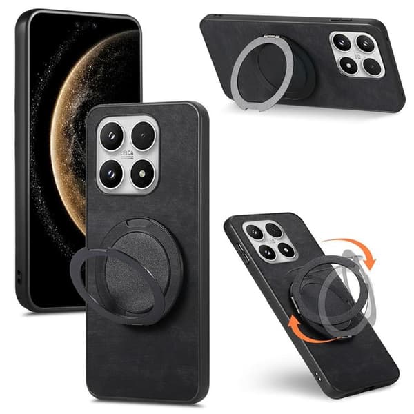 Mobilskal för Xiaomi 17 Retro Läder Rotating Kickstand Svart