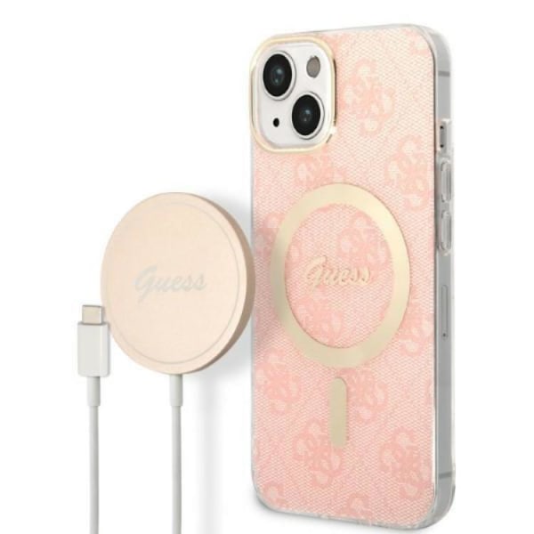 GUESS iPhone 14 Plus Magsafe Cover 4G Print + trådløs oplader - R
