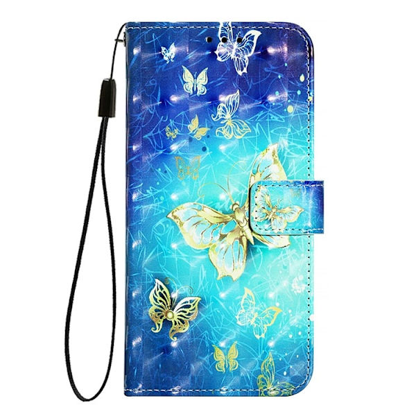 iPhone 16 Plus Plånboksfodral Printing Pattern Med Rem Blå