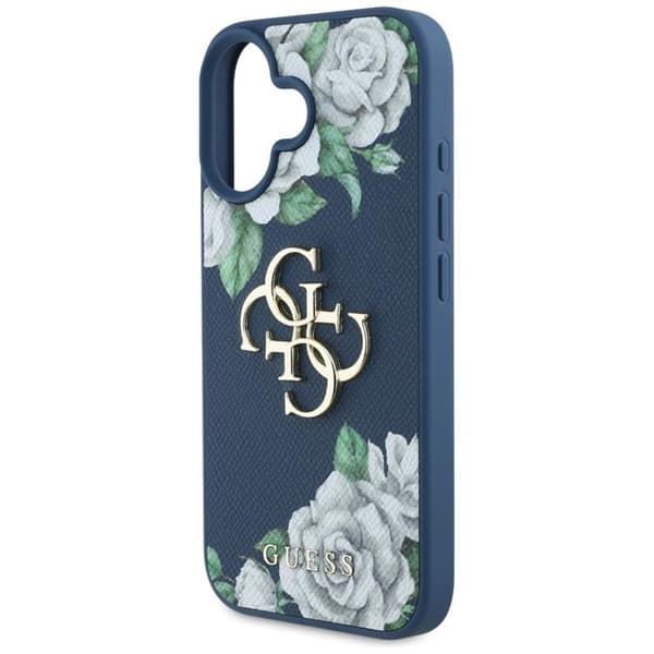 Guess telefontaske til iPhone 16 kornede roser stort 4G logo - blå
