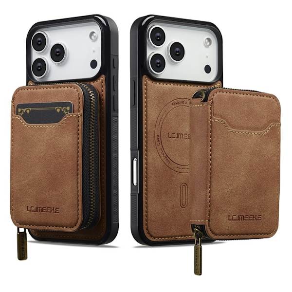 LC.IMEEKE L6 iPhone 17 Pro Plånboksfodral Konstläder - Brun