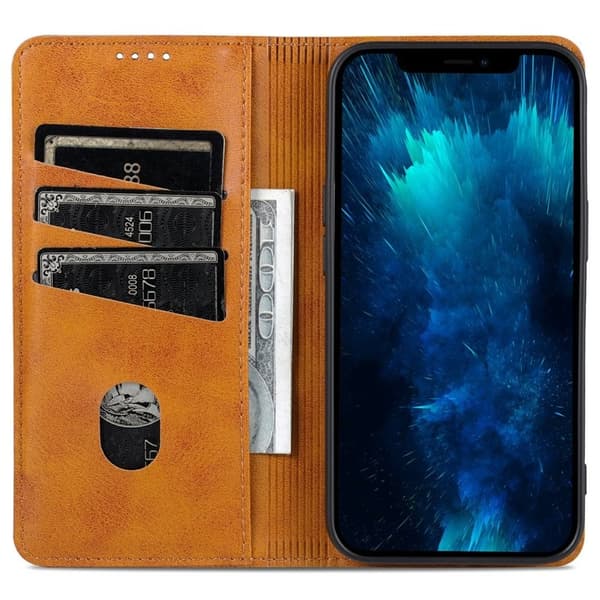 AZNS iPhone 15 Plånboksfodral Konstläder + TPU - Ställfunktion - Brun