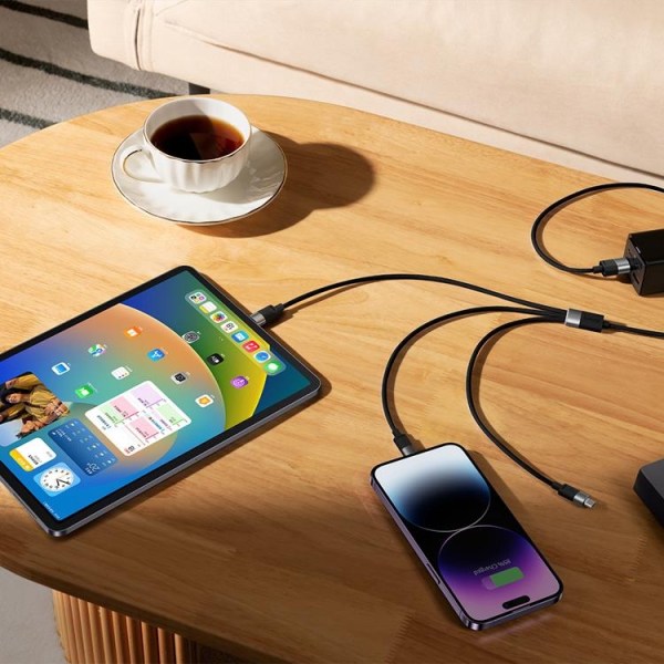 Baseus 3in1 USB-A till USB-C, Lightning, microUSB kabel 1.2m Svart