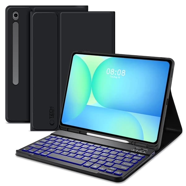 Tech-Protect Galaxy Tab S10 FE Plus-taske med engelsk tastatur Svart