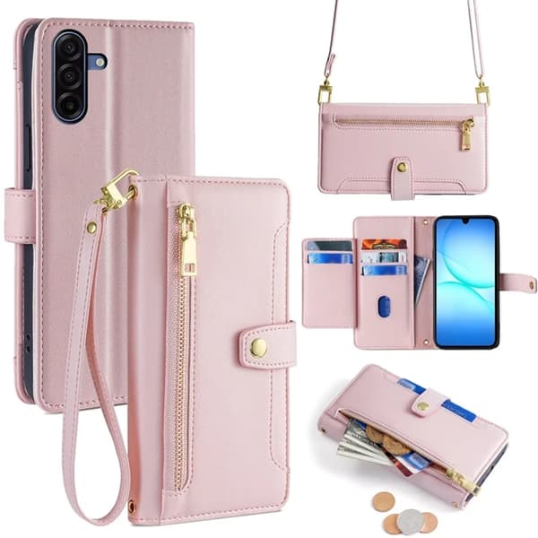 Galaxy A17 5G Konstläder Plånboksfodral med 2 Rem - Rosa Rosa