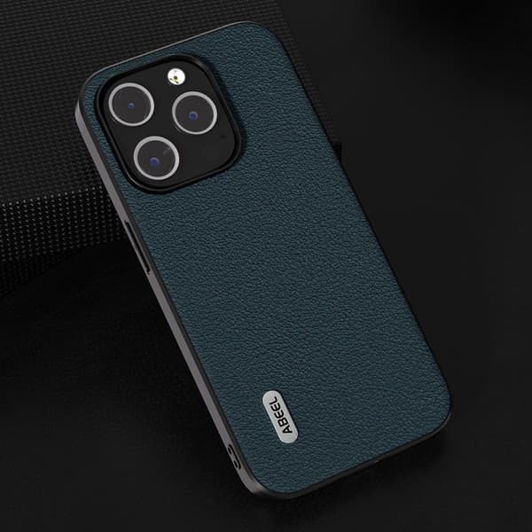 ABEEL Mobilskal till iPhone 15 Pro Max i Äkta Läder + PC + TPU - Grön