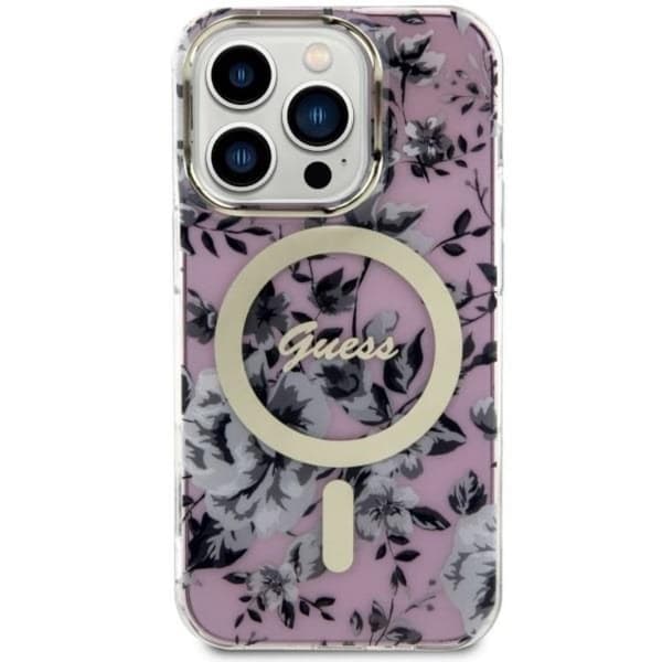 Guess Mobilskal till iPhone 14 Pro MagSafe Flower - Rosa Rosa
