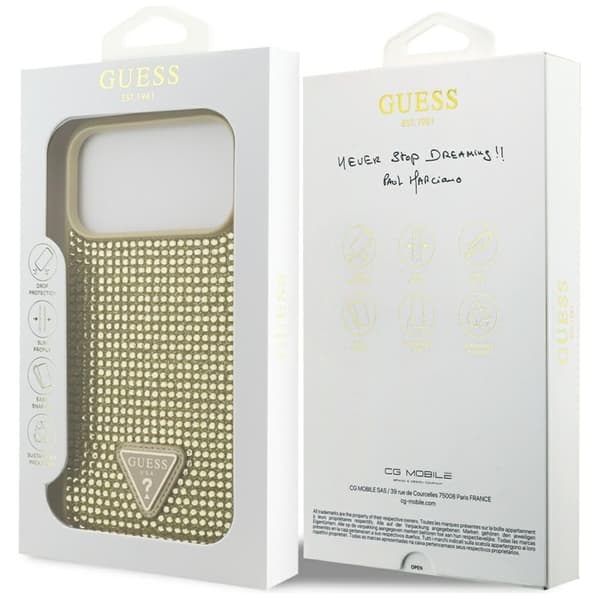 Guess Mobilskal till iPhone 17 Pro Rhinestone Triangle Logo - Guld Guld