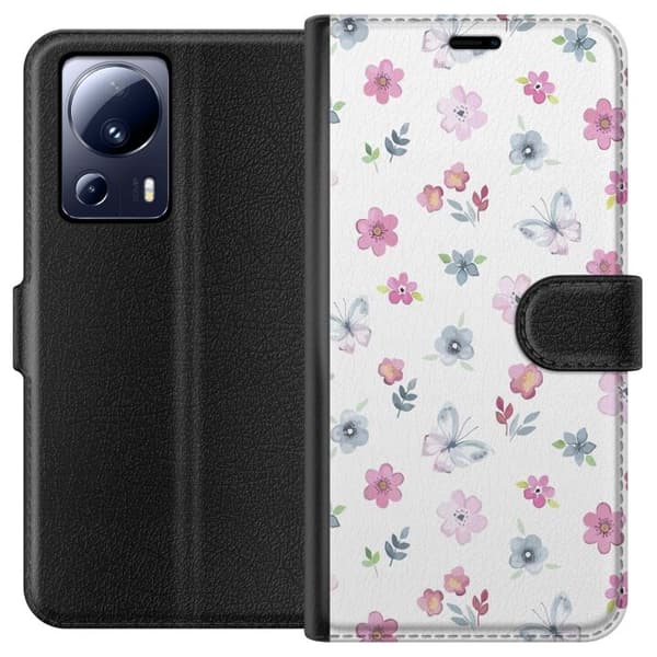 Pungcover til Xiaomi 13 Lite med Blomster og sommerfugle