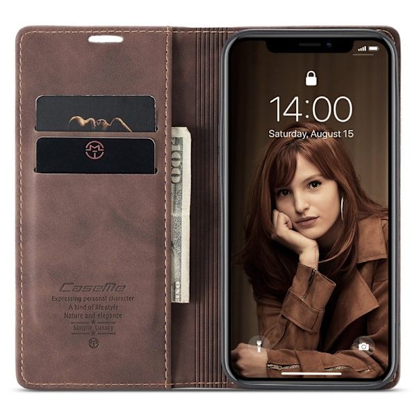 CASEME 013 KonstLäder Plånboksfodral för iPhone XR - Brun