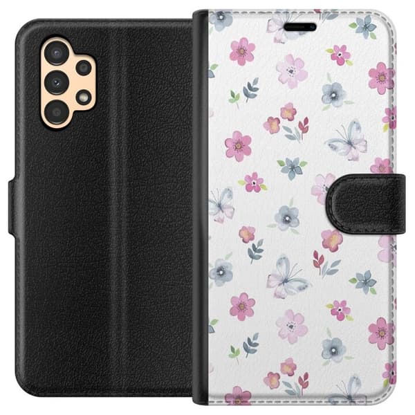 Pung Taske til Samsung Galaxy A13 med blomster og sommerfugle