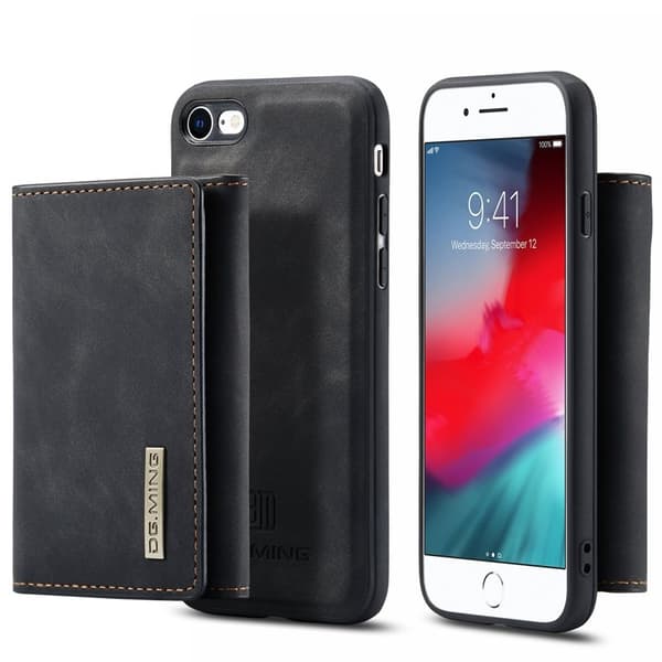 DG.MING M1 2-in-1 Plånboksfodral Konstläder i Svart för iPhone 7/8/SE