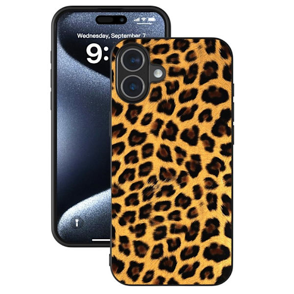 ABEEL Mobilskal till iPhone 16 Plus Leopardtryck Läder+TPU Guld