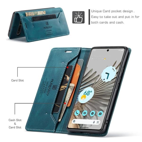 AUTSPACE A01 Google Pixel 7 Pro Fodral Retro Matte KonstLäder - Blå